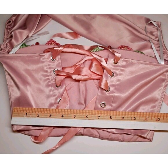 Pink Satin Bustier Corset Size S Renaissance Lace Up Back Sweetheart Poet Sleeve - Picture 8 of 16